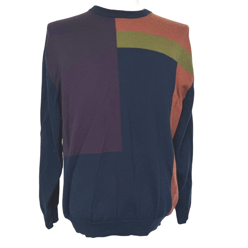 LINEA UOMO Men's Large Wool Blend Crewneck Sweater Color Block Geometric Vintage